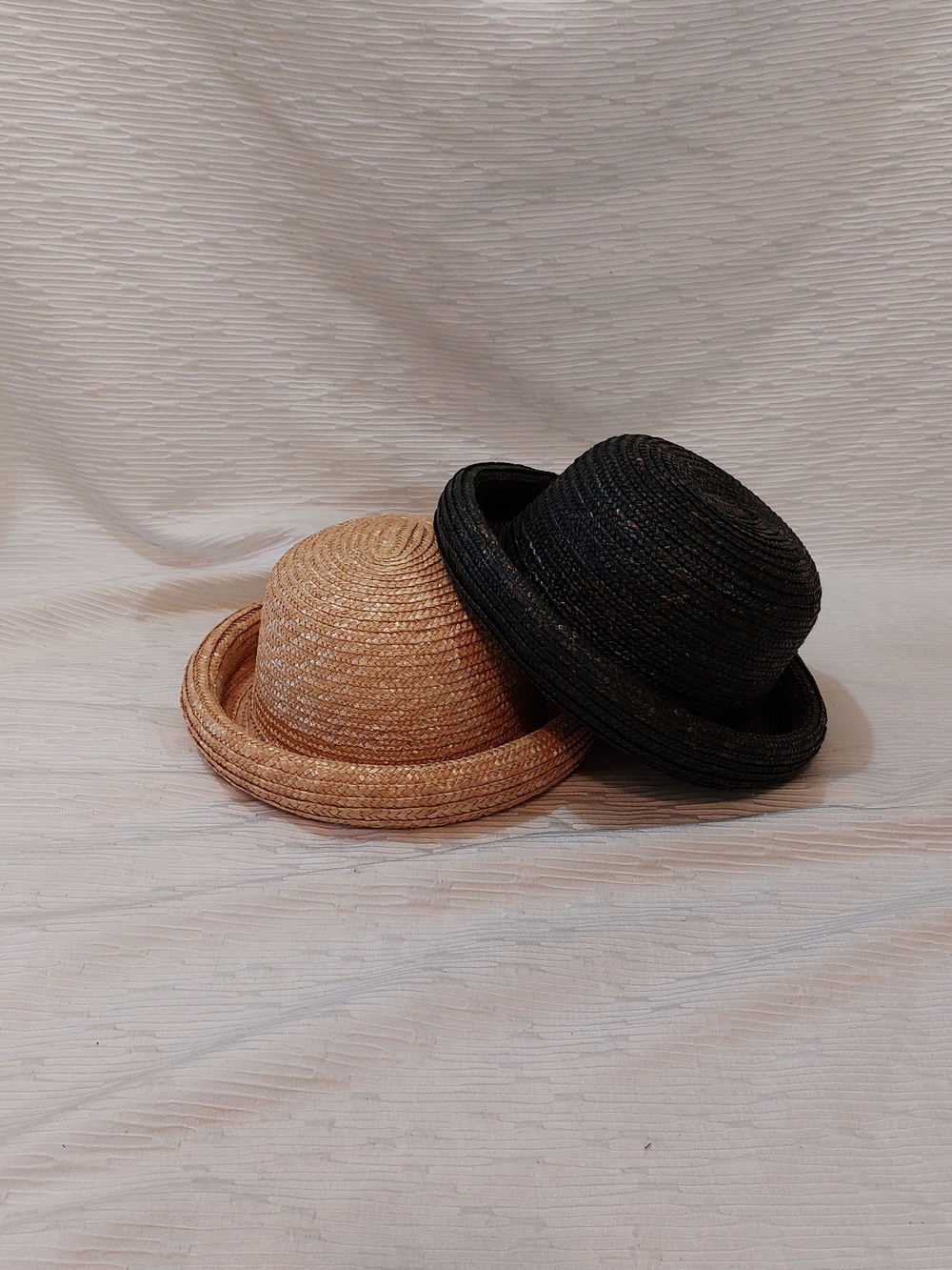 Vintage Black and Natural Straw Bowler Hats - Picture 3 of 9